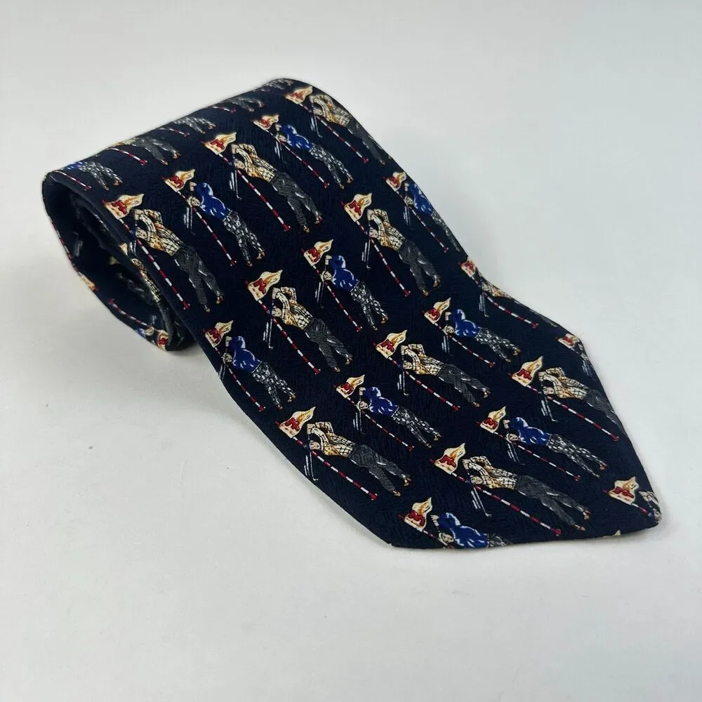 Gianfranco Mens 100%  Silk Tie Golf Print 58 x 3.75 Dark Navy Italy Sports